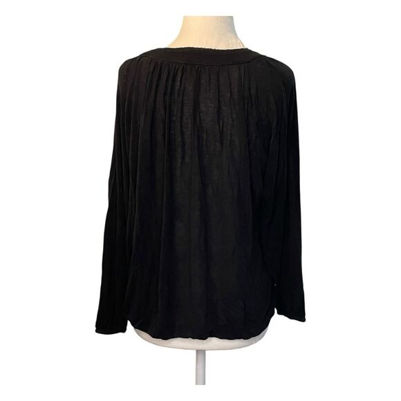 Free People Scoop Neck Top Black Shirred Jersey Long Sleeve S - Picture 6 of 9
